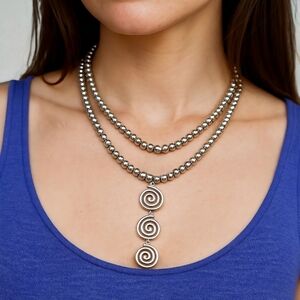 🆕️Boho Glam Spiral Pendant Layered Beaded Necklace Set Trendy White Gold Plated